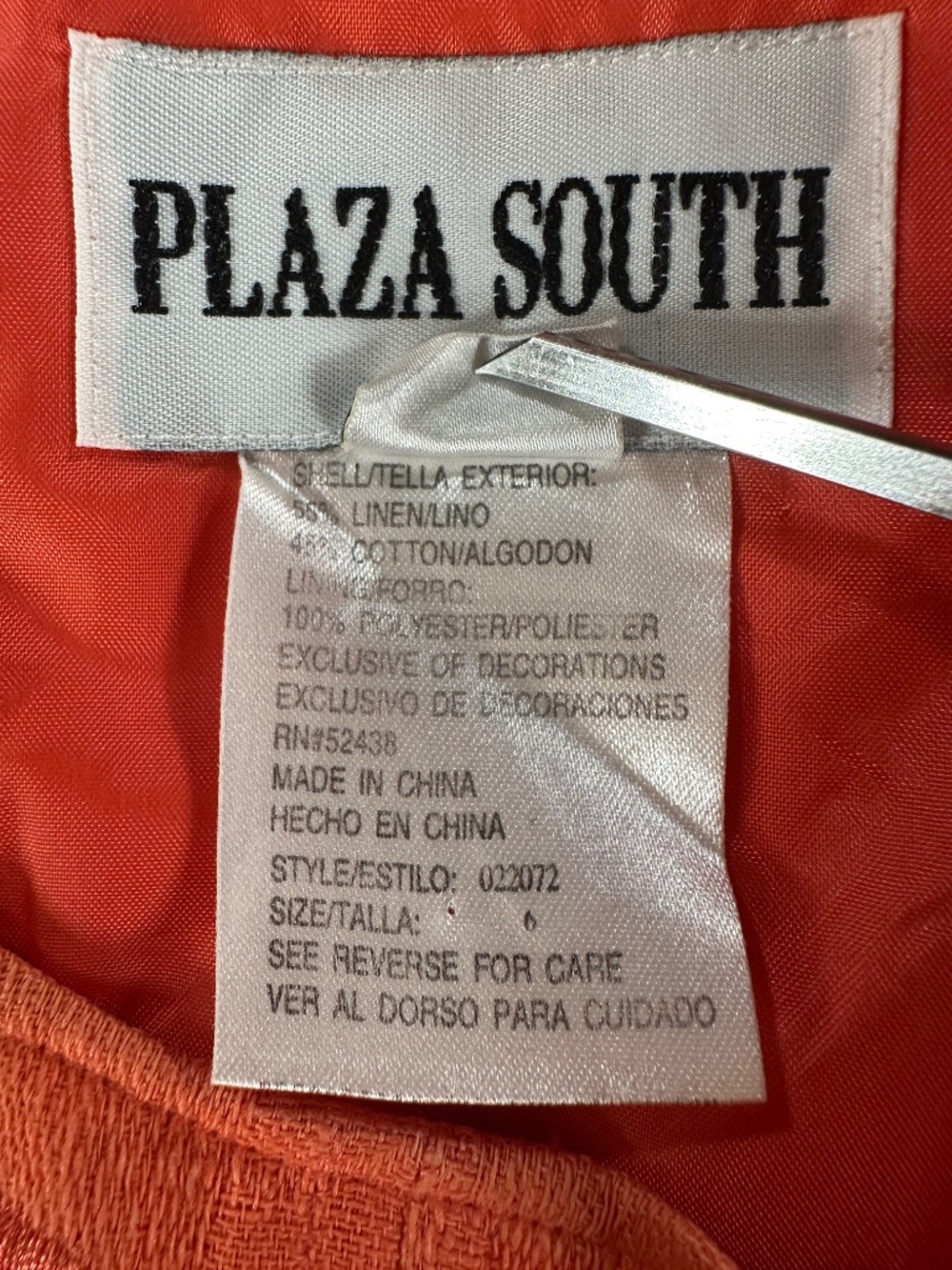 Vintage Y2K Plaza South Coral Embroidered Linen Blend Tunic Size 6 - Picture 4 of 10